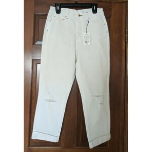 NWT A Loves A High Rise Destressed Boyfriend Jeans in Ecru  SZ 29 Ret $119